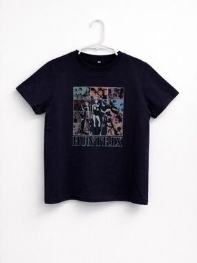 HUNTRIX Graphic Tee Kids Size 130 (7–8) Black Anime Comic Print Shirt